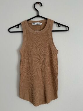 Zara Tan Ribbed Knit Tank Top | Stretchy | Size M